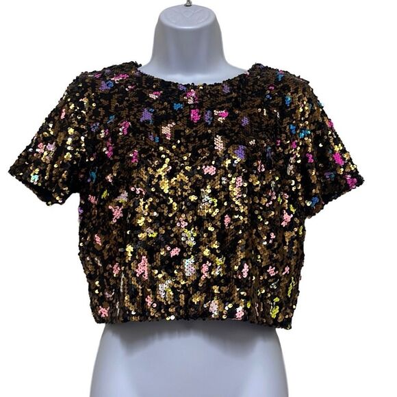 Cosmopolitan Dress the Population Small Gold Multicolor Sequin Crop Top Party - Picture 1 of 9